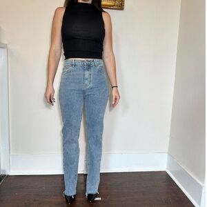 Pretty Little Thing Mid Blue Wash Straight Leg Raw Hem Jeans Size 6 NWT